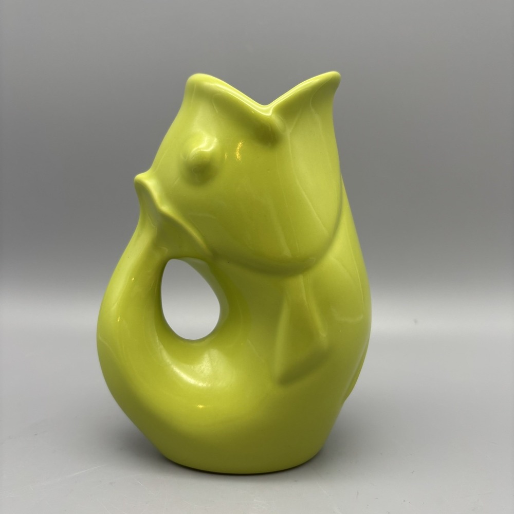 Lime Green Gurgle Pot 6.5" Vase Gurgling Small Fish Pitcher Ceramic‎ pitcher